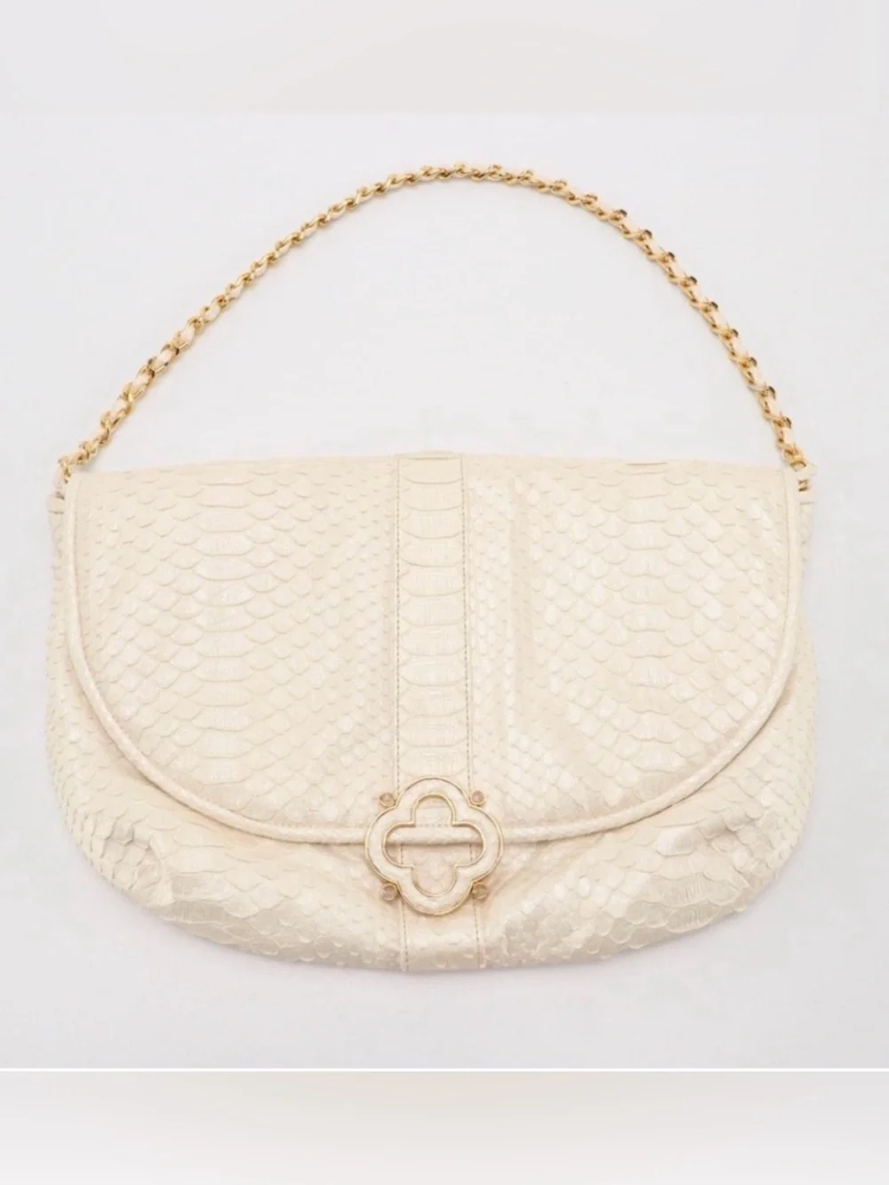 Cream and Gold Textured Shoulder Bag with Chain Handle